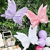 Honoson 3 Pcs Large Butterfly Party Decorations Hanging 3D Crepe Paper Butterfly Decoration Giant Supply for Wedding Party Birthday Baby Shower Garden Wall(Purple, Pink, White,20 Inch)