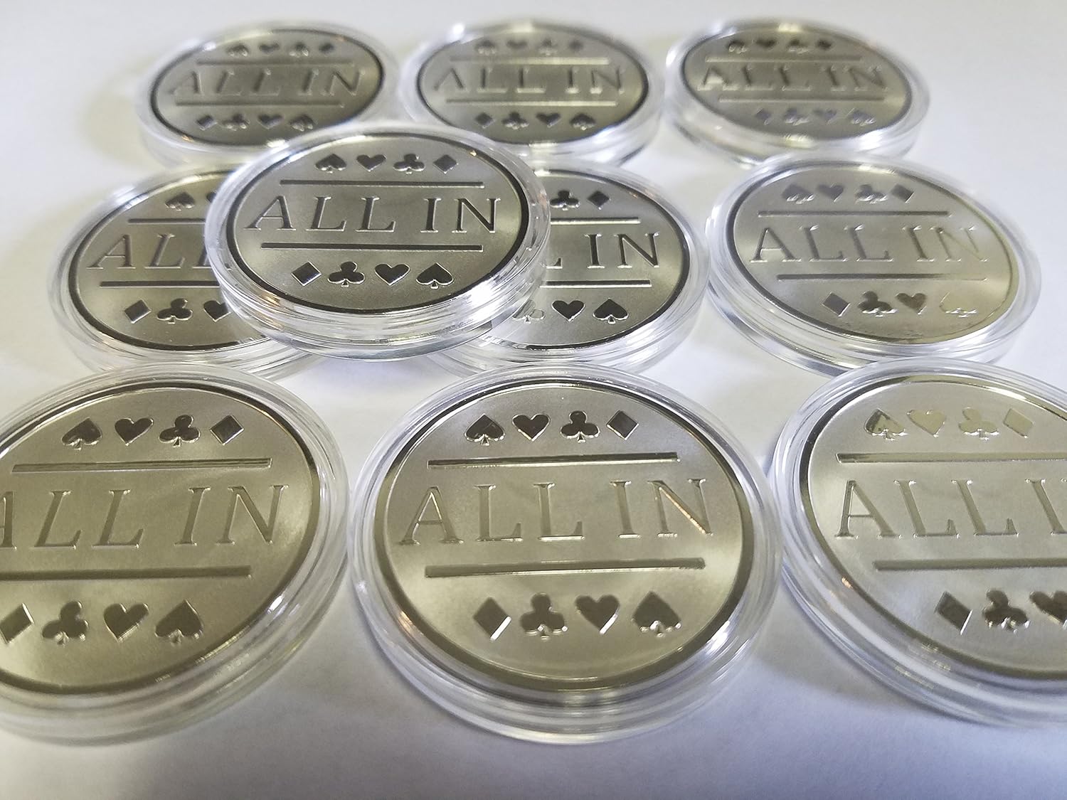 10x All In Poker Chips / Silver Clad Card Protector Bounty Chip Etc. Sports