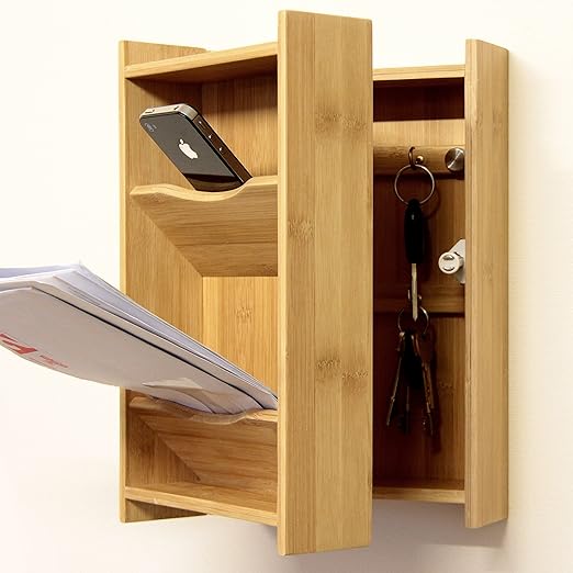 Bambú Colgador de pared para llaves con espacio para cartas/caja llavero: Amazon.es: Hogar