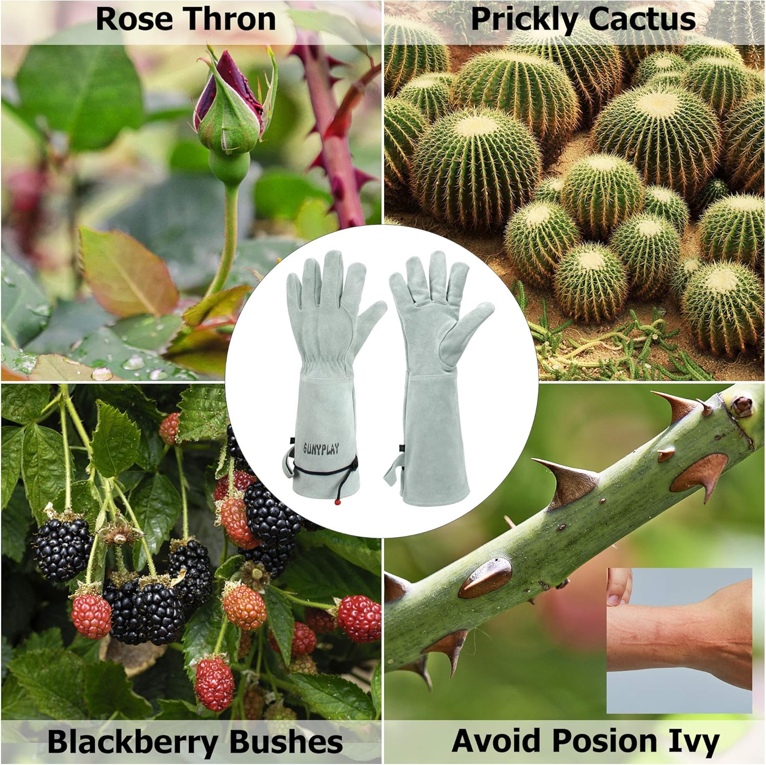 SUNYPLAY Gardening Gloves for Women/Men, Thorn Proof Cowhide Leather Garden Work Gloves: Clothing