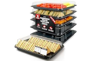 Sandwich Trays for Parties, Heavy Duty Recyclable 13inch Long Black Plastic Party Platters with Clear Lids Dishware Plate - I