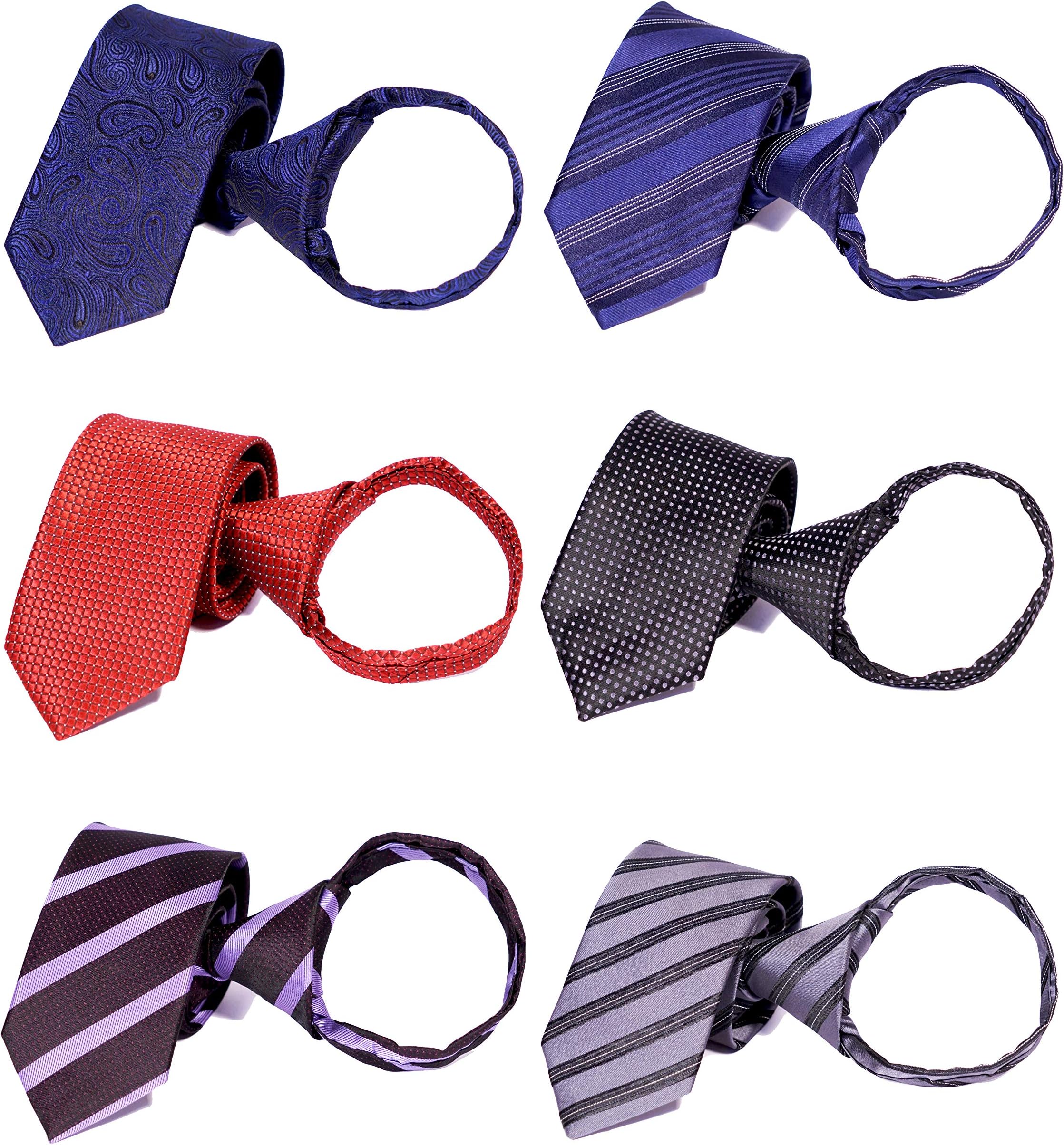 Tiger Mama 6pcs Zipper Skinny Tie Pre-tied Business Skinny Necktie Mixed Lot