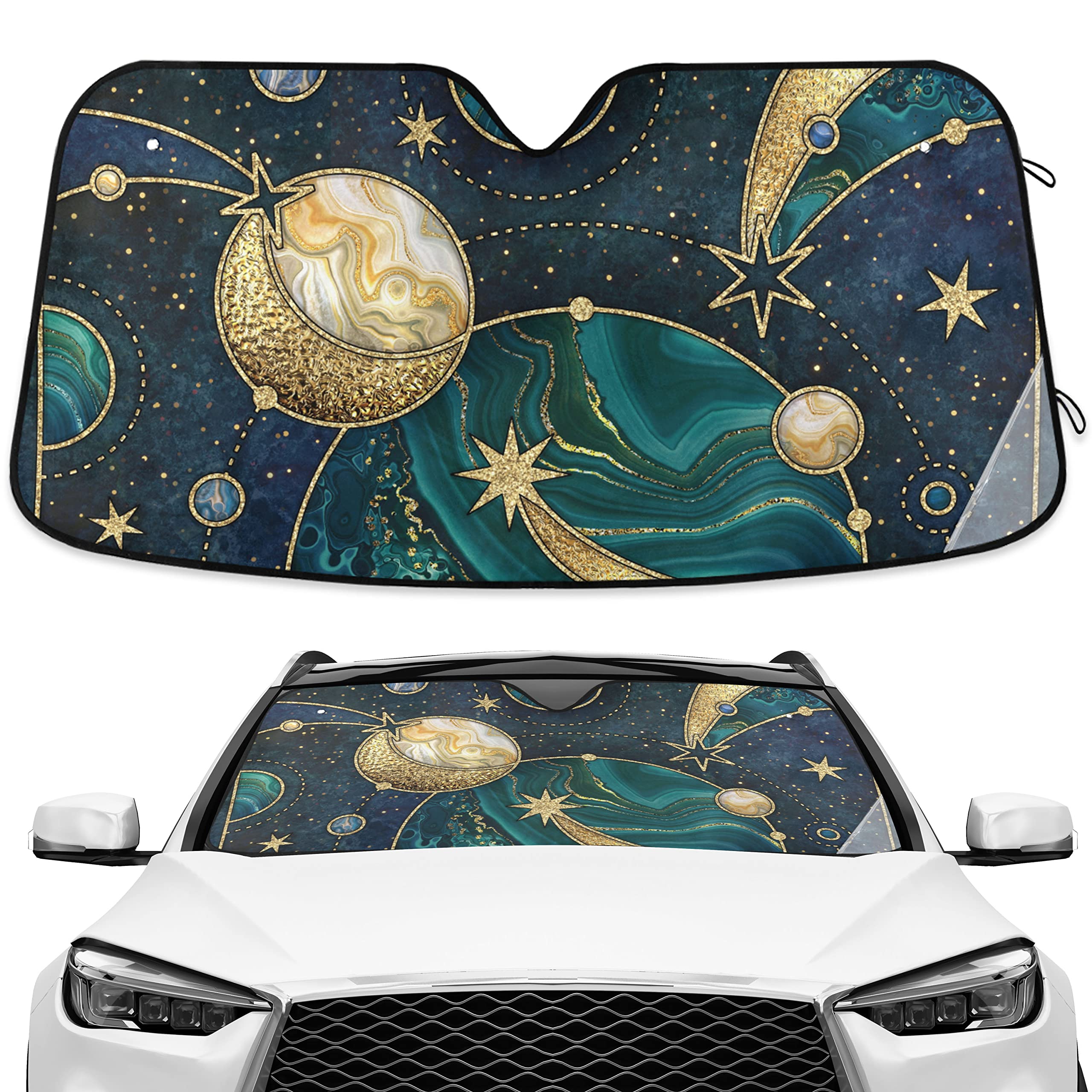 Photo 1 of Windshield Sun Shade Galaxy Sunshade for Car Windshield Auto Sun Shades Front Windshield Gold Marbled Blocks UV Rays Visor Protector Accordion Folding Sun Reflector Auto Sunshade