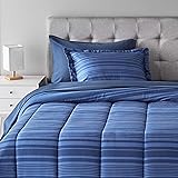 Amazon Basics 5-Piece Light-Weight Microfiber Bed-In-A-Bag Comforter Bedding Set - Twin/Twin XL, Blue Calvin Stripe