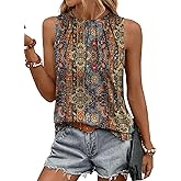 Zeagoo Summer Tank Top for Women 2026 Pleated High Neck Tops Loose Fit Flowy Dressy Tunic Sleeveless Shirts
