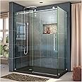 DreamLine Enigma-Z 34 1/2 in. D x 60 3/8 in. W x 76 in. H Fully Frameless Sliding Shower Enclosure in Polished Stainless Steel, SHEN-6234600-08