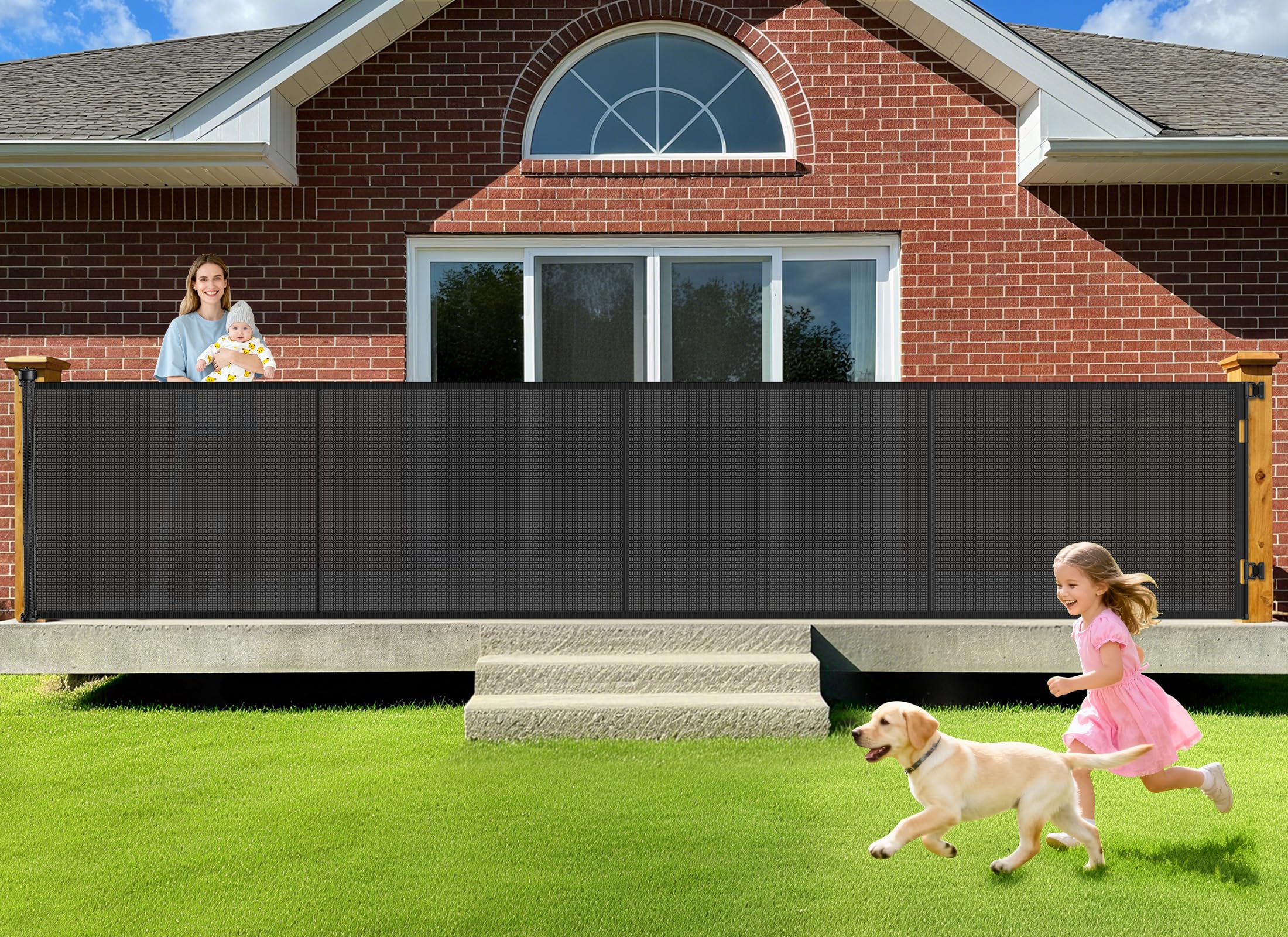 Photo 1 of 196 Inch Retractable Baby Gates Extra Wide, 41 Inch Reinforced Extra Tall Gate for Large Openings, Mesh Safety Gate for Kids Pets, Retractable Dog Gate for Pool Garages Doorway Indoor Outdoor, Black