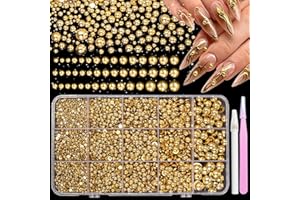 ANOWER Gold Half Pearl for Nails, Golden Pearls Nail Charms ABS Pearl Beads Gems for Nails Art DIY Crafts Embellishment Shoes Clothes Bags DIY Making