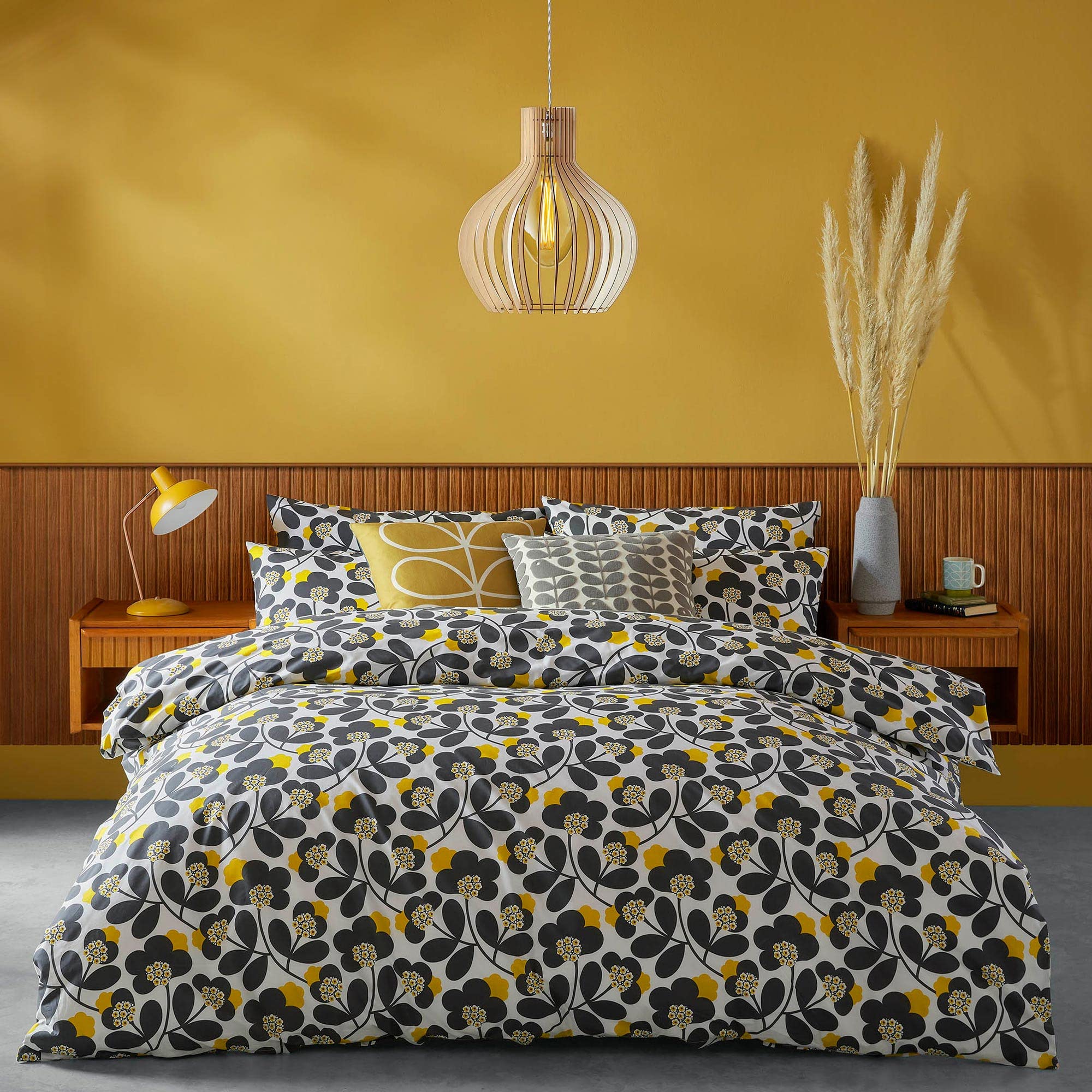 Orla Kiley Japonica Flower Dandelion & Graphite 100% Cotton Bedding (Single Duvet Cover 135cm x 200cm)