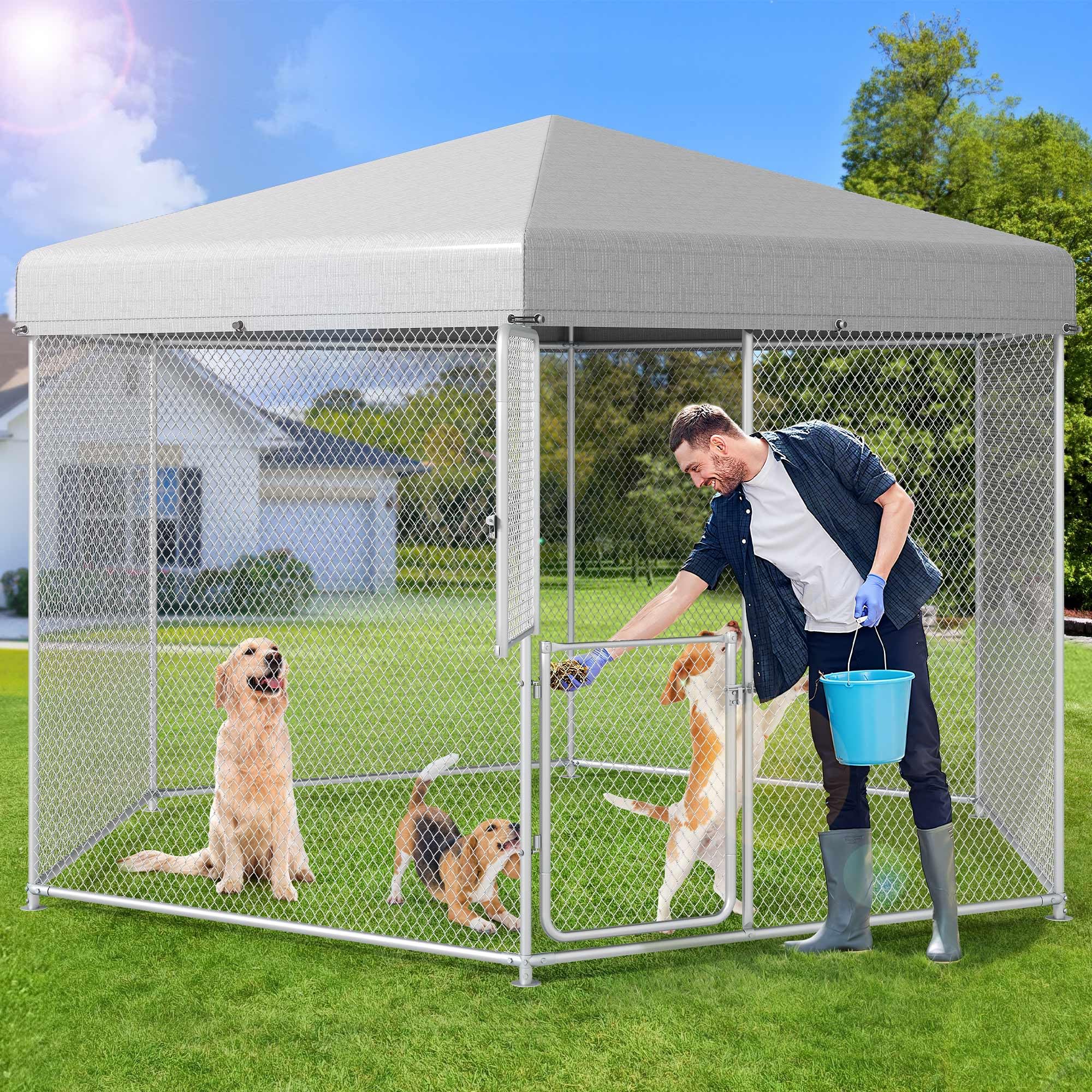 Photo 1 of DWVO Large Outdoor Dog Kennel with Roof, Extra Large Pet Pens Dog House 13.1×11.2×7.6FT Galvanized Dog Run Enclosure with UV-Resistant Waterproof Cover & Double-Doors Chain Link Fence Outside for Yard