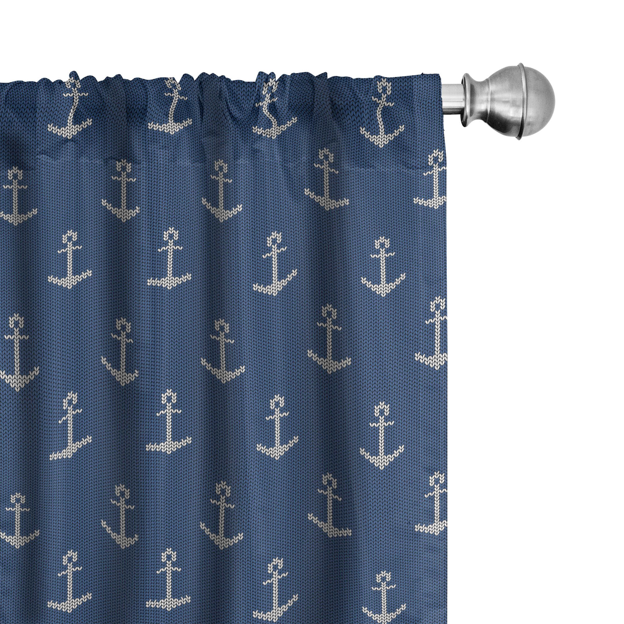 ABAKUHAUS Anchor 4 Panel Curtain Set, Nordic Knitwear Theme Retro Scandinavian Winter Fashion Pattern Hipster Oceanic, Window Treatments 4 Panel Set for Living Room Bedroom, 150x175 cm, Blue White