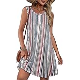 Summer Dresses for Women Beach Boho Sleeveless Vintage Floral Flowy Pocket Tshirt Tank Sundresses