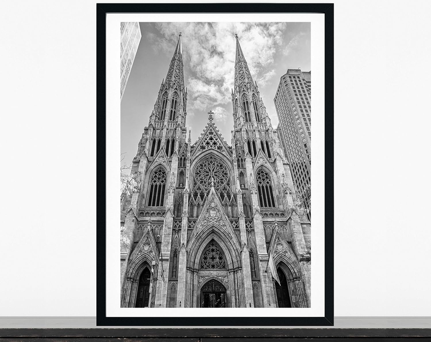 Photographs - St Patricks Cathedral, Rockefeller Center, Manhattan Photo, Church, Art Print, Wall Decor, Black and White, New York City Photography