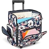 YOREPEK Rolling Craft Bag, Large Roller Scrapbook Tote with Wheels, Water Resistant Scrapbooking Rolling Briefcase for Scrap Book Stickers Supplies and Tools, Gift for Crafter Artist Teacher, Floral