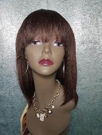 Amazon Com Kinky Straight Short Wig Full Bangs Dark Brown Beauty