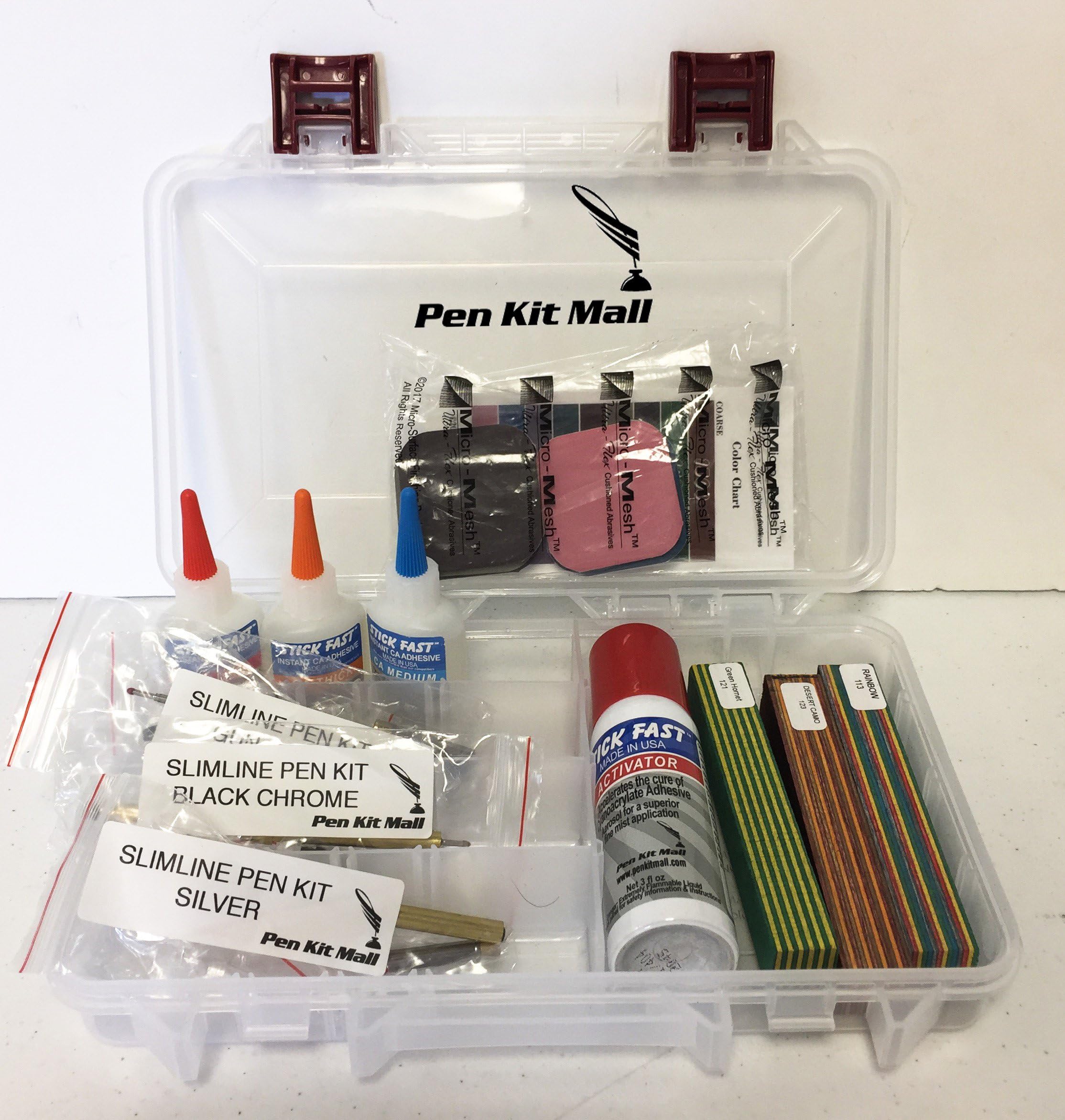 Pen Kit Mall Pen Turning Starter Kit with Spectraply Pen Blanks and CA Finish products.