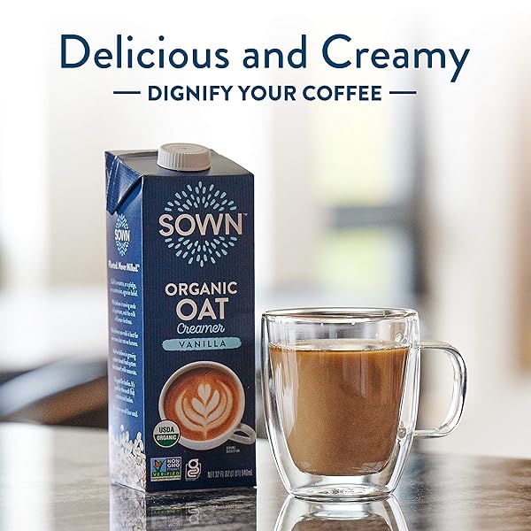 SOWN ORGANIC OAT CREAMER VANILLA – BARISTA OAT MILK NON DAIRY COFFEE CREAMER – PLANT BASED, DAIRY-FREE, VEGAN, GLUTEN-FREE, NON-GMO, SHELF STABLE – 32OZ