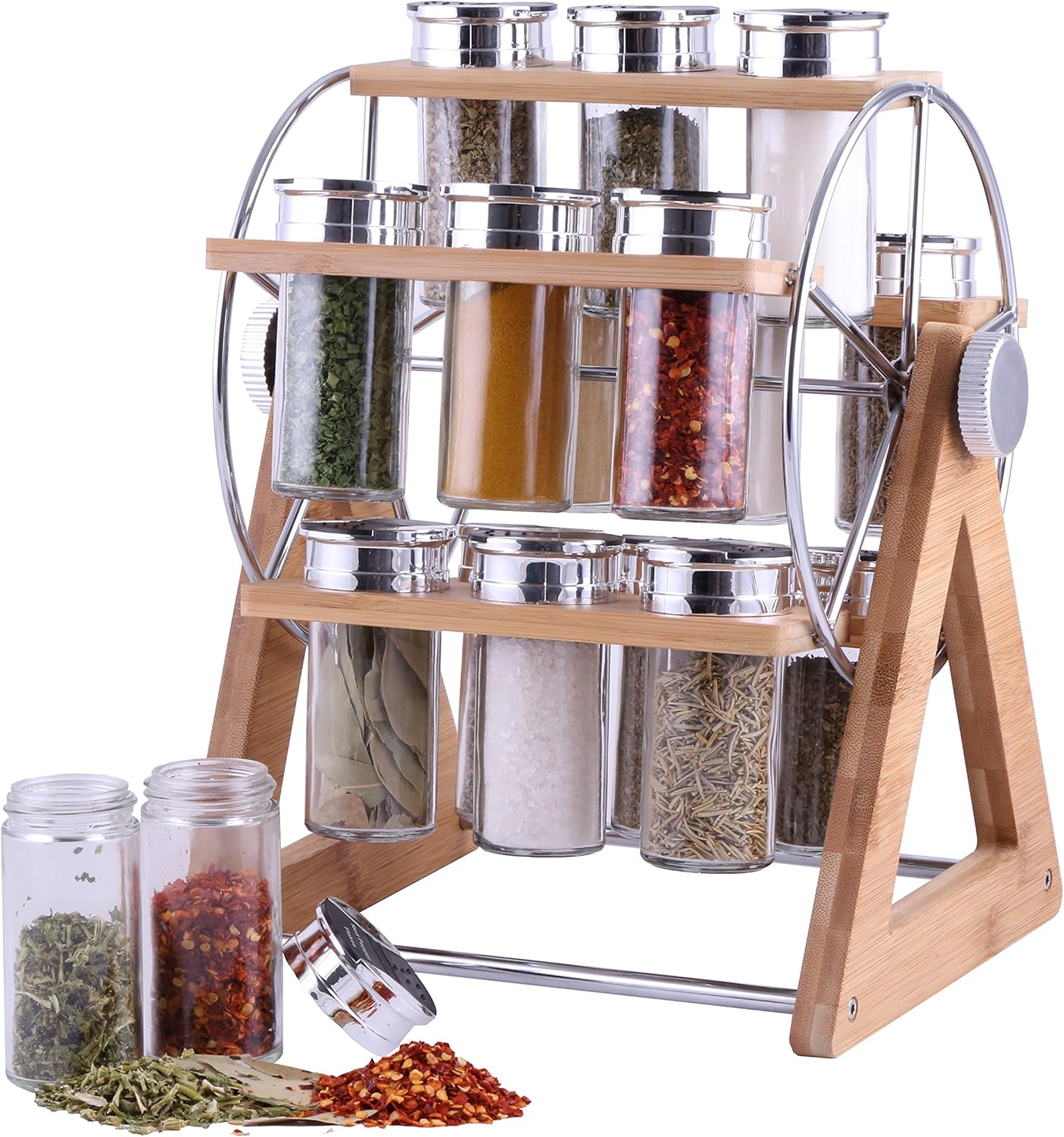 Orii Rotare 15 Jar Bamboo Wood Spice Rack Carousel