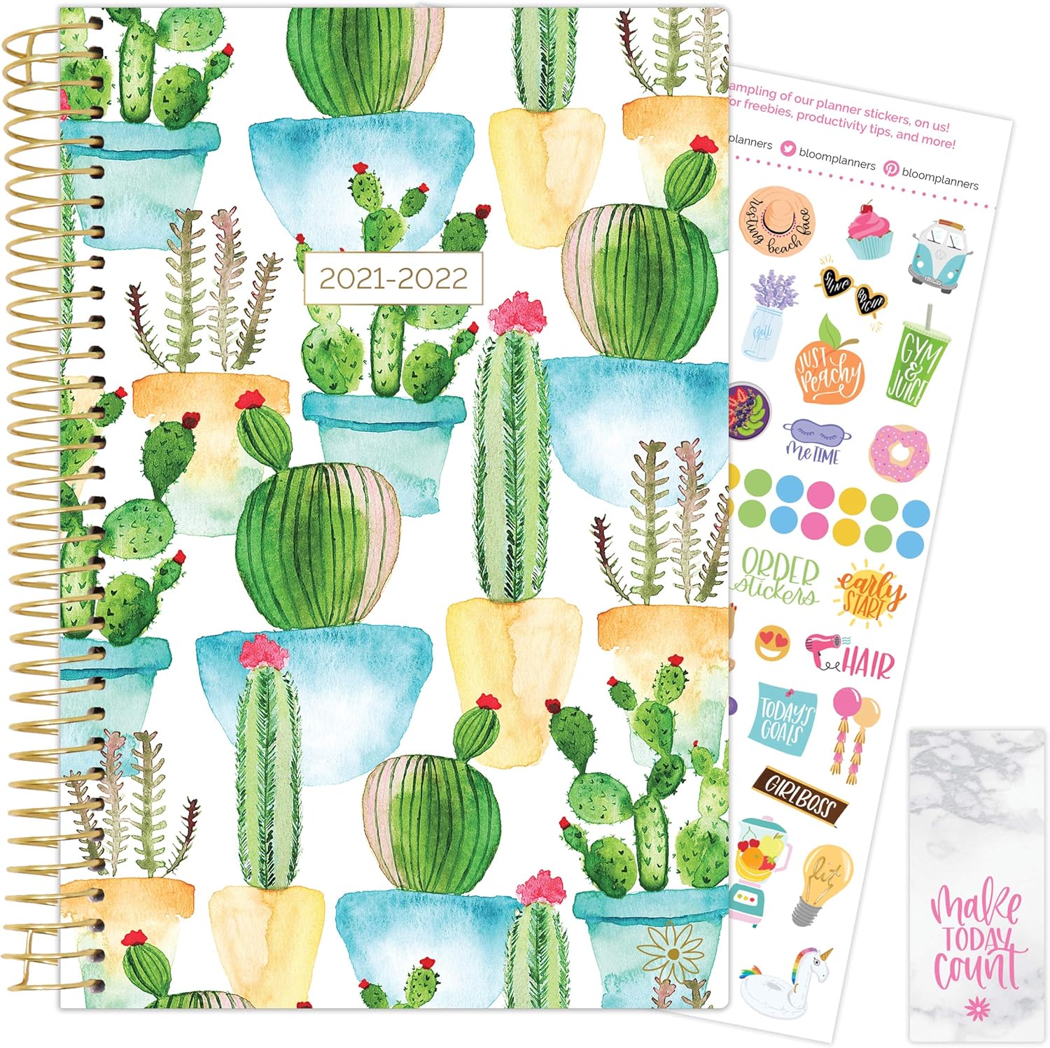 bloom daily planners 2021-2022 Academic Year Day Planner & Calendar (July 2021 - July 2022) - 6” x 8.25” - Weekly/Monthly Agenda Organizer with Stickers and Bookmark - White Cacti : Office Products
