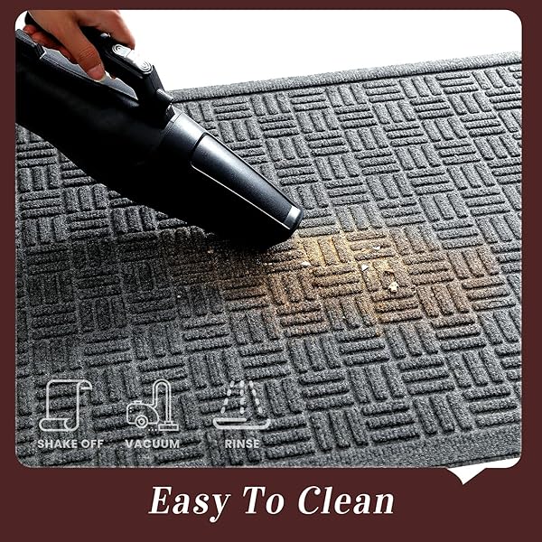 MIBAO FRONT DOOR MAT INDOOR OUTDOOR ENTRANCE, DIRT TRAPPING WATERPROOF ALL-SEASON, ALL-WEATHER DOORMAT, NON-SLIP DURABLE NATURAL RUBBER LOW PROFILE EASY CLEAN PATIO ENTRANCE MAT, 29.5″ X 17″, GREY
