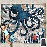 Hiwoss Beach Blanket Waterproof Sandproof Oversized 95”x 80”,Sand Free Beach Mat with Corner Pockets,Portable Mesh Bag for Beach Festival,Picnic,Travel and Outdoor Camping (Octopus)