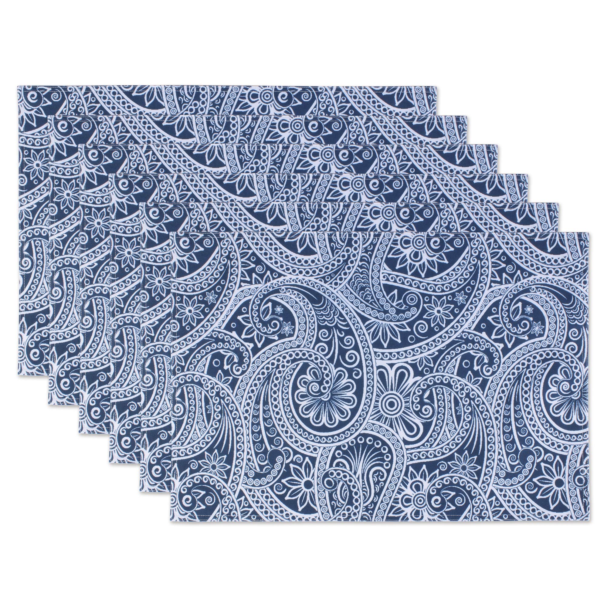 DII Outdoor Table Linens Blue Paisley, 13x19 Placemat, 6 Pieces — image 1