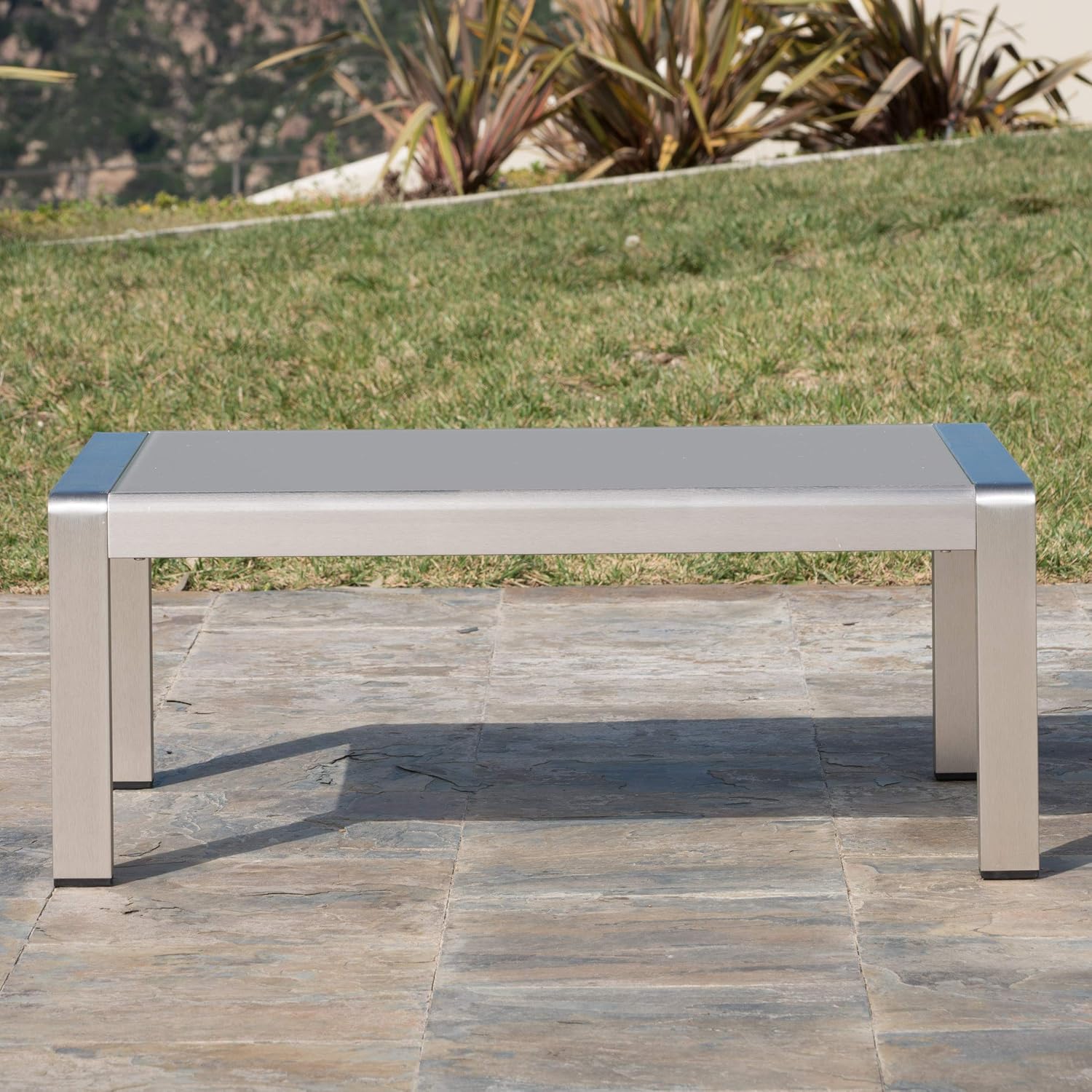 Christopher Knight Home Cape Coral Outdoor Aluminum Coffee Table with Glass Top, Silver : Garden & Outdoor