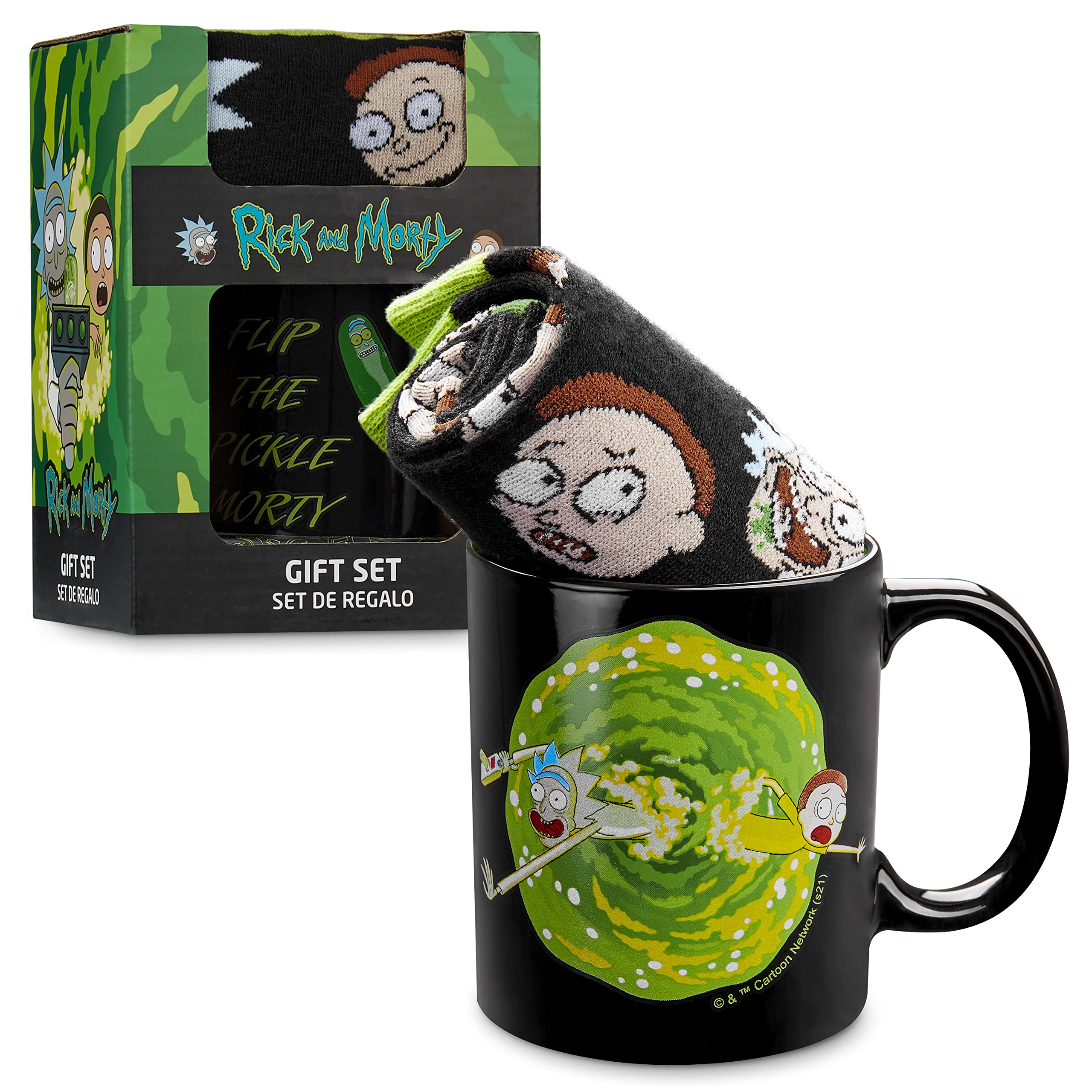 RICK AND MORTY Mug & Socks Gift Set for Men & Teens, Ceramic Tea Coffee Cup & Casual Sports Calf Length Socks UK Size 6.5-10.5, Gifts for Him