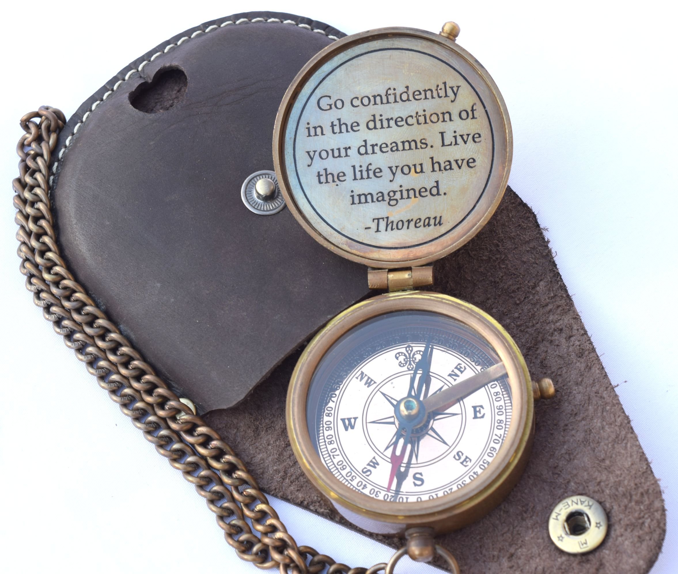 NEOVIVID Thoreau's Go Confidently Quote Engraved Compass with Stamped