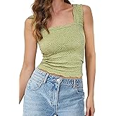 MISSACTIVER Women Square Neck Wide Straps Crop Tank Tops Casual Floral Sleeveless Lettuce Trim Slim Fit Crop Cami Vest Tops