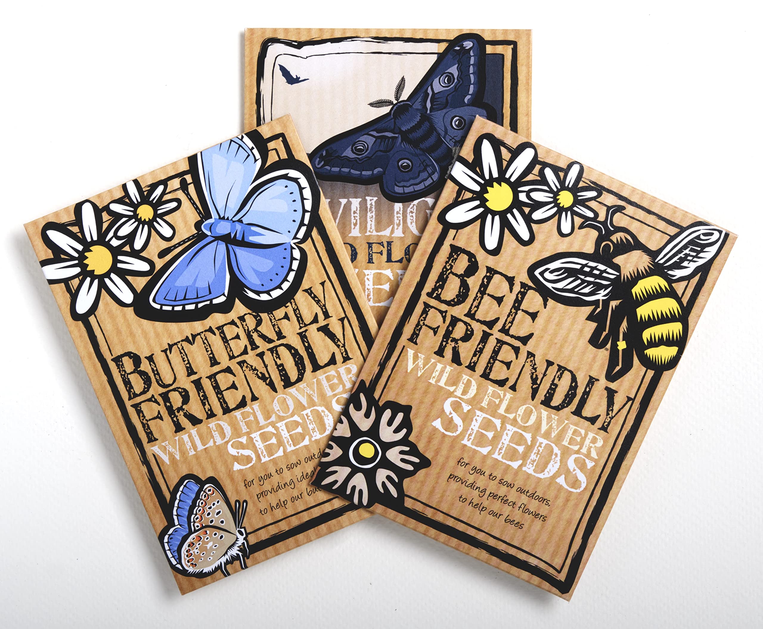 Trio Pack of Bee, Butterfly and Moth Friendly Wildflower Seeds, Beautiful Native Flowers in Many Colours, Over 1000 Seeds, RHS Plants for Pollinators mixes