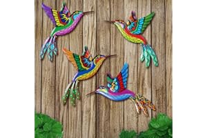 BUARO8AGA 4 Pack Metal Hummingbird Wall Decor, 3D Colorful Birds Wall Art Sculpture with Two Hooks Outdoor Indoor Decoration Hanging for Living Room Bedroom Balcony Patio Fence Yard, Home Decor Gift