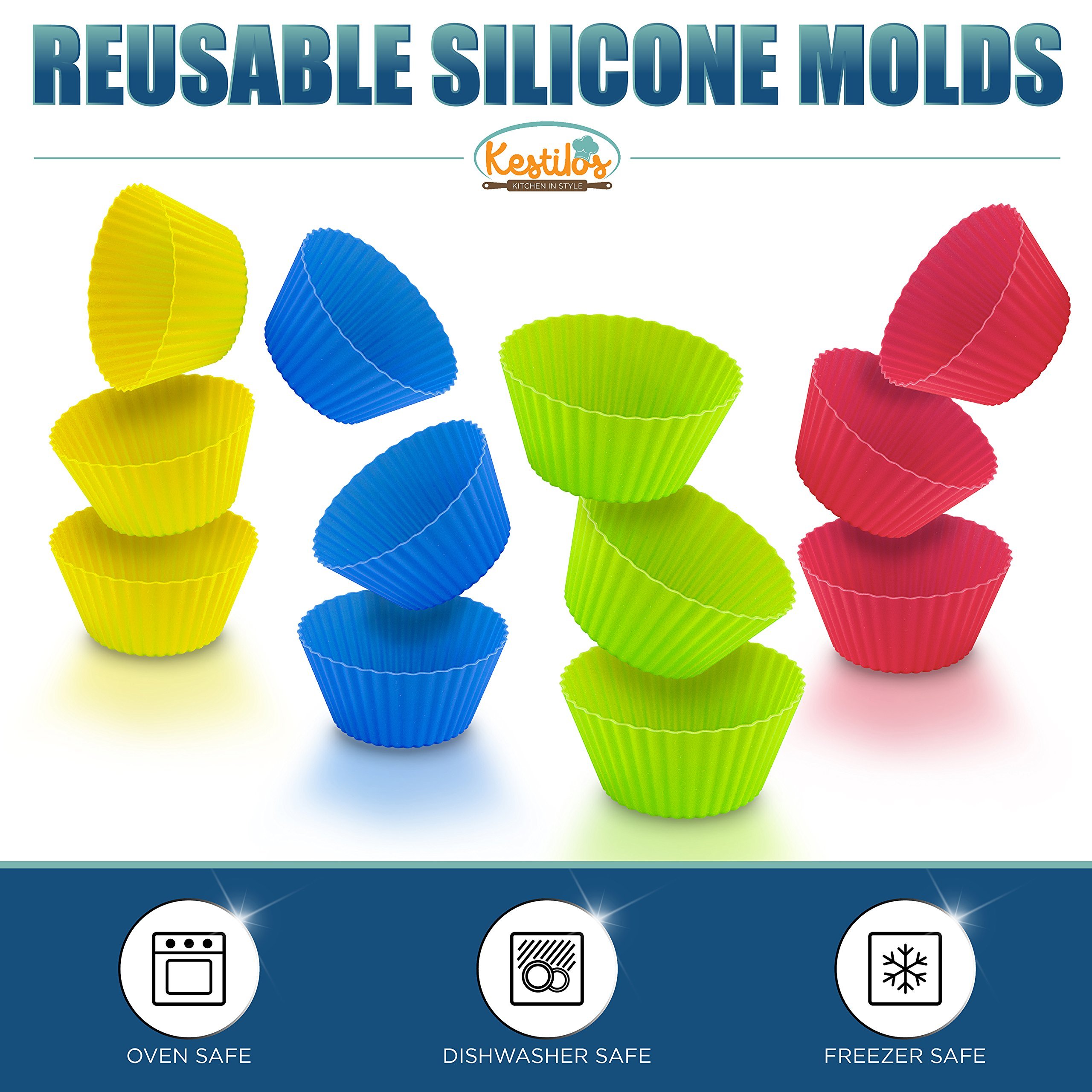 Russian Piping Tips Set By Kestilos – 7 Cake & Cupcake Decorating Icing Nozzles, A 3 Color Coupler, 5 Disposable Pastry Bags & 12 Silicon Cupcakes Molds