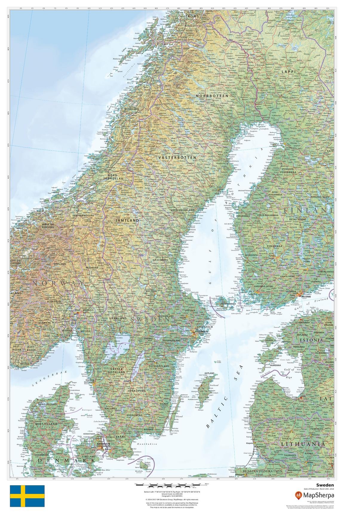 Sweden - 24" x 36" Paper Wall Map