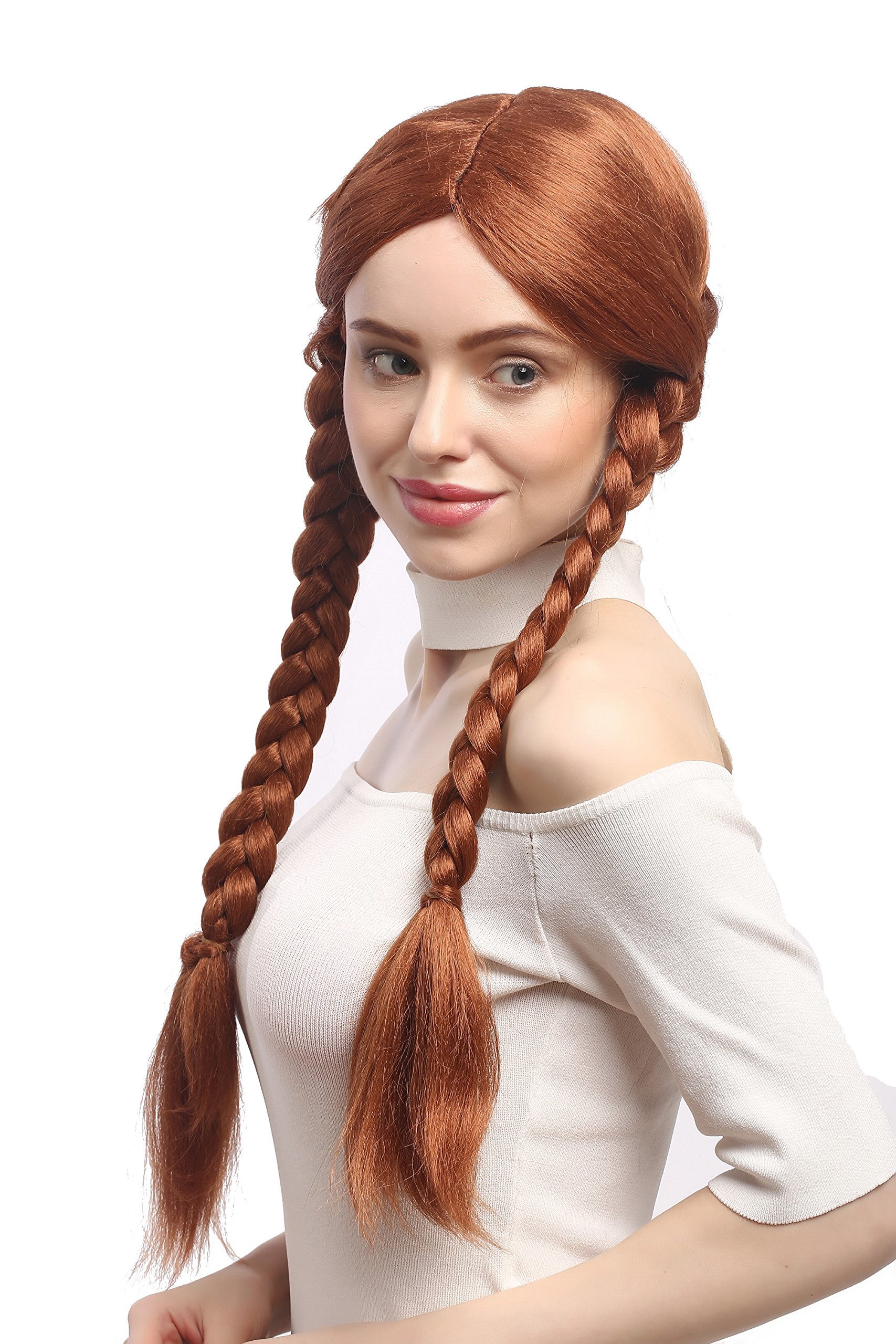 WIG ME UP - 90839-ZA130B Lady Party Wig Halloween copper red redbbrown long think braided pigtails 25inch โ image 1