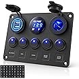 MICTUNING 5 Gang Rocker Switch Panel with LED Light 12V-24V Toggle Switch Panel with Dual Charger Digital Voltmeter Cigarette