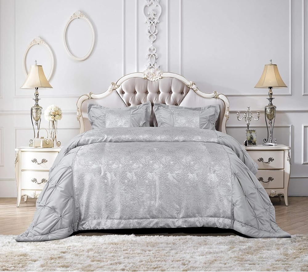 THL Maya-Silver King Bedspread Set 3 Piece Comforter & Pillow Shams
