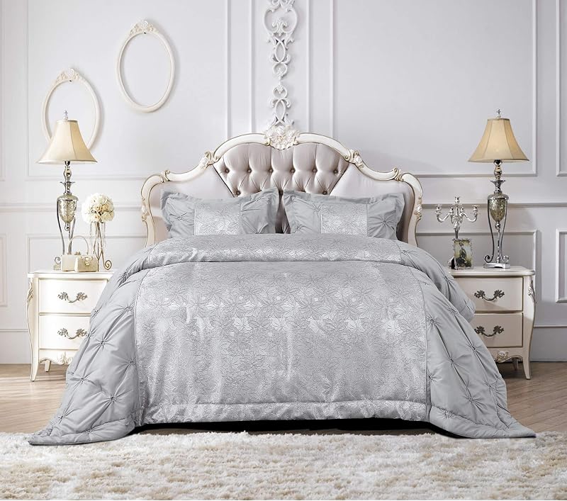 THL Maya-Silver King Bedspread Set 3 Piece Comforter & Pillow Shams