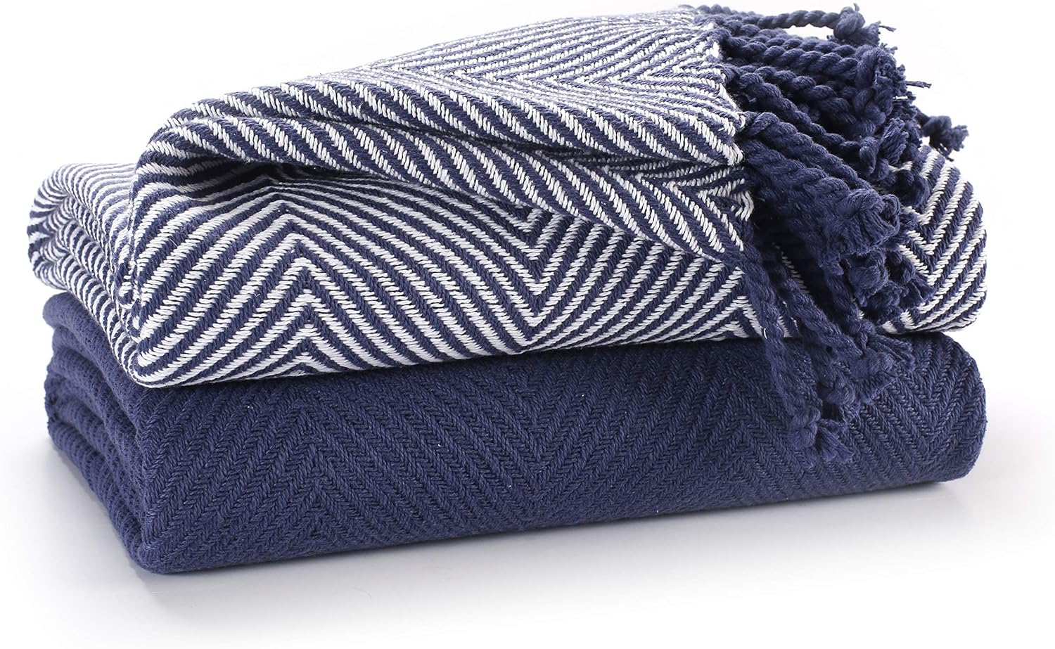 EHC Luxury Throws for Sofa Cover Couch Blanket Pack of 2, Navy Blue Throw -125x150cm, Small Single