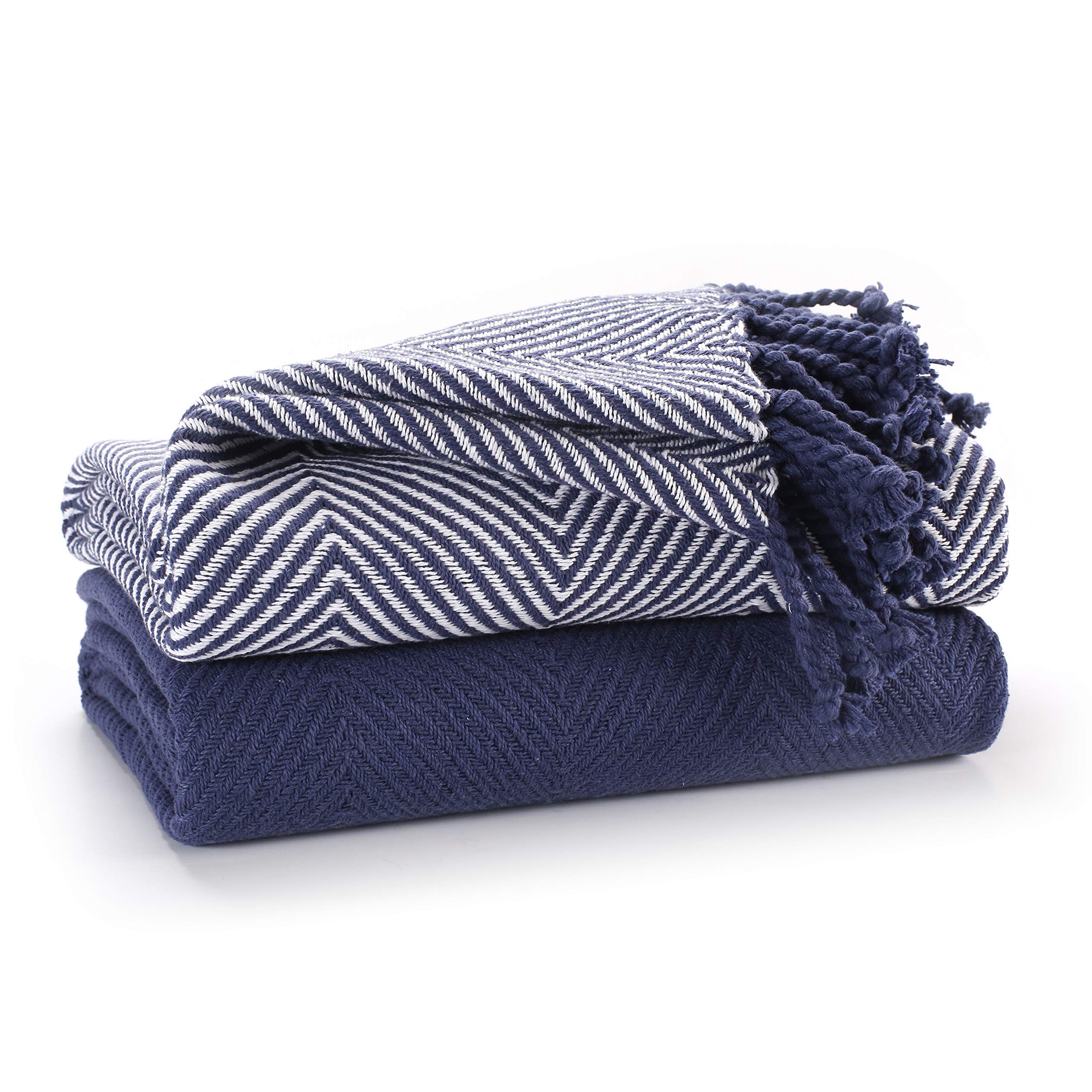 EHC Luxury Throws for Sofa Cover Couch Blanket Pack of 2, Navy Blue Throw -125x150cm