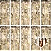 10 Pack Champagne Gold Backdrop Curtain 3.2ft x 8.2ft Metallic Tinsel Foil Fringe Curtains Photo Booth Background for Birthday Party Decoration Engagement Wedding Christmas Decor (Champagne Gold)