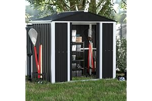 LOCENHU Metal Outdoor Storage 6FT x 4FT,Utility Tool Shed with Sliding Door for Neat and Tidy Storage of Your Tools,Our Metal Outdoor Storage for Backyard Garden,Patio Lawn (H6' x W6' x D4'),Black.…