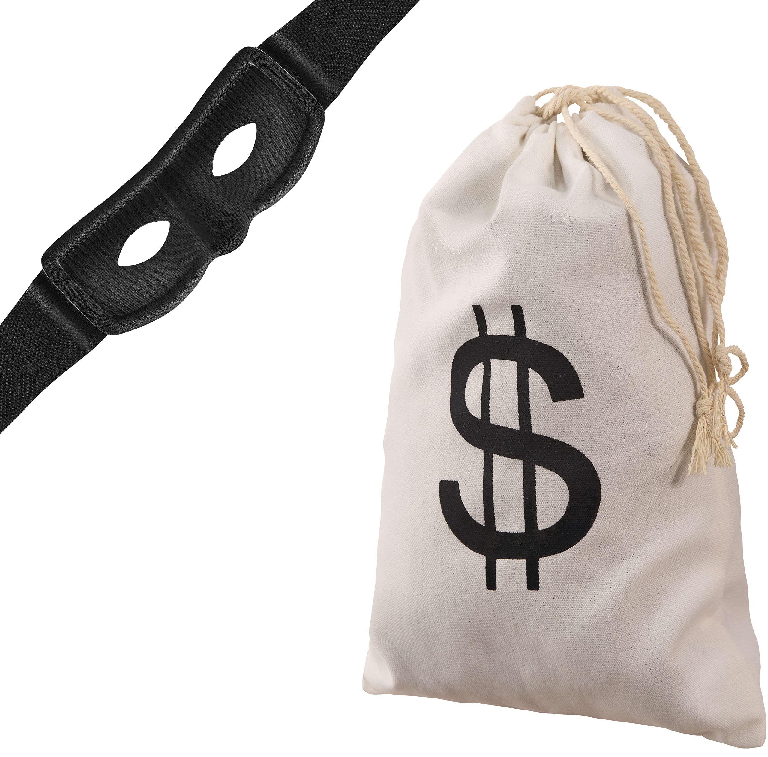 Balinco Safecracker Mask + Dollar Money Bag | Bandit | Zorro | Robber | Thief | Burglar | Bank Robber - Accessory for Adults & Children for Carnival/Fancy Dress