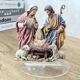 LWDUDE Modern Acrylic Holy Family Statue &ndash; Ultra-Thin Flat Nativity Set, Sagrada Familia Style Home Altar Decor, Easter Centerpiece, Religious Gift for Baptism &amp; First Communion (Mary Joseph &amp; Jesus)