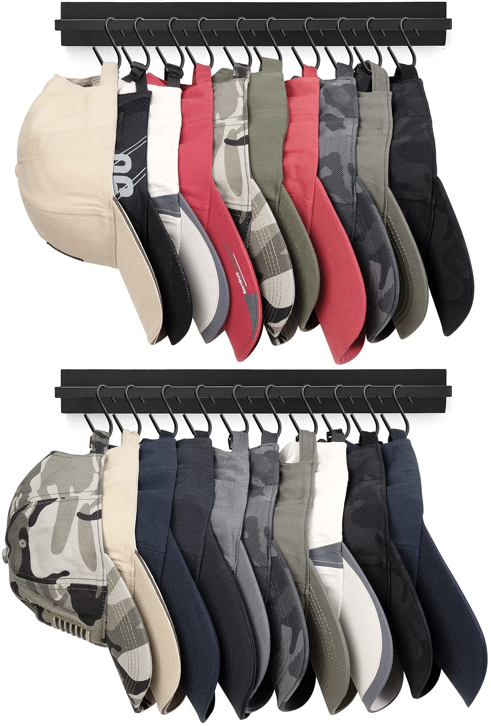Mkono Hat Rack for Wall Wooden Baseball Caps Organizer with 20 Hooks ...