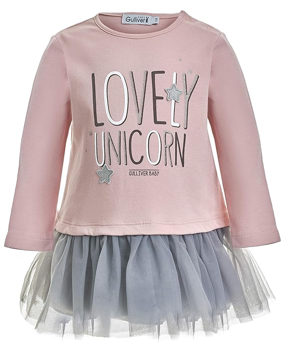 Gulliver Baby Mädchen Kleid | Langarm | mit Druck | Tüllrock | 100% Baumwolle | für 9-24 Monate