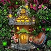 FORUP 10 Inch Fairy House Garden Statues with Boots, Fairy Garden Decor House Kit, Solar Powered Lights Garden Figurine for Outdoor Patio Lawn Yard Garden Decorations