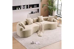 OLODUMARE 110'' Modern Curved Sofa Sectional, Arc 4-Seater Foam Couch Compressed in-a-Box, Boneless Cloud Couch with Extra-Deep-Wdie Seats in Comfortable Chenille, No Assembly, Apricot Taupe