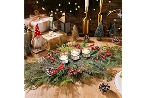 Cindeer 30 Inch Christmas Table Centerpiece Christmas Candle Holder for Dining Table Romantic Mantel Candle Holder Xmas Table Decoration Candelabrum for Holiday Party Fireplace Home(Norfolk Berries)