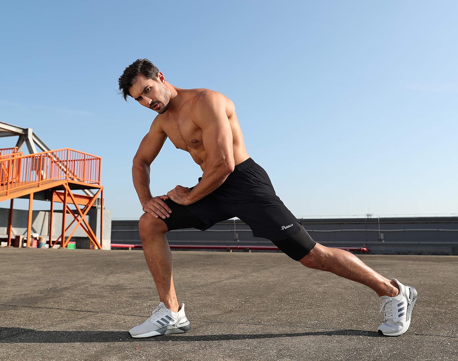 Pudolla Men’s 2 in 1 Running Shorts 7" Quick Dry Gym Athletic Workout Shorts for Men with Phone Pockets: Clothing